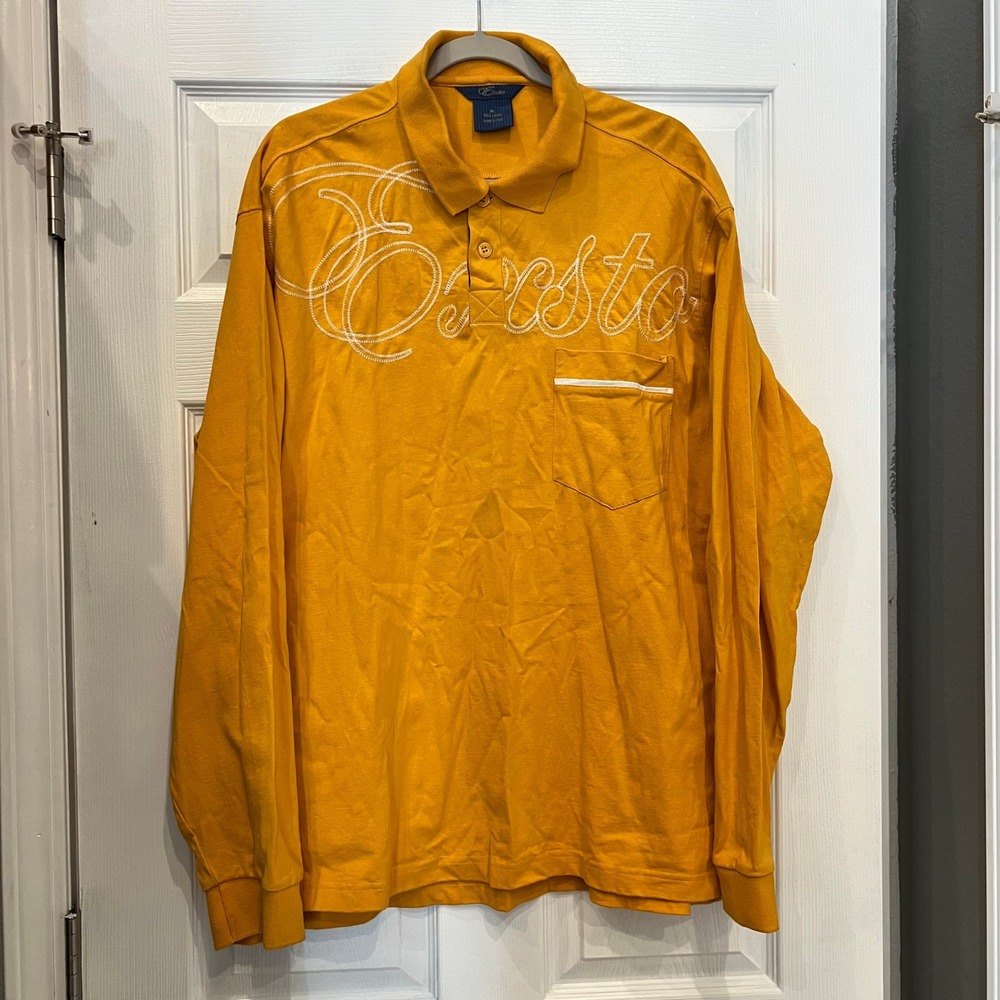 Vintage Y2K Exsto Polo Shirt Mens XL Gold Lon Sleeve Embroidered Hip Hop 2000s